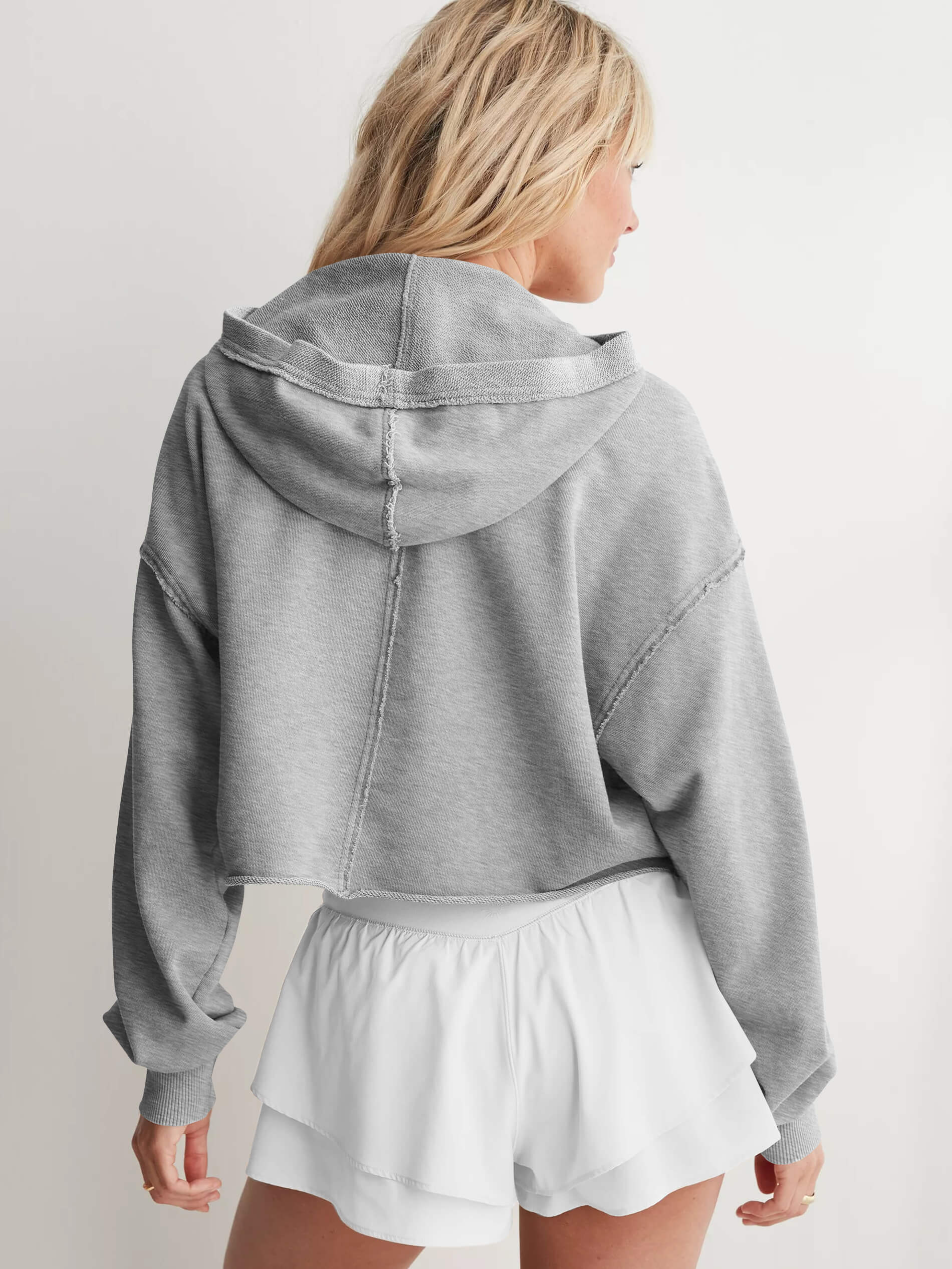 Chill Vibes Crop Hoodie Sweater - Ash - Image 5