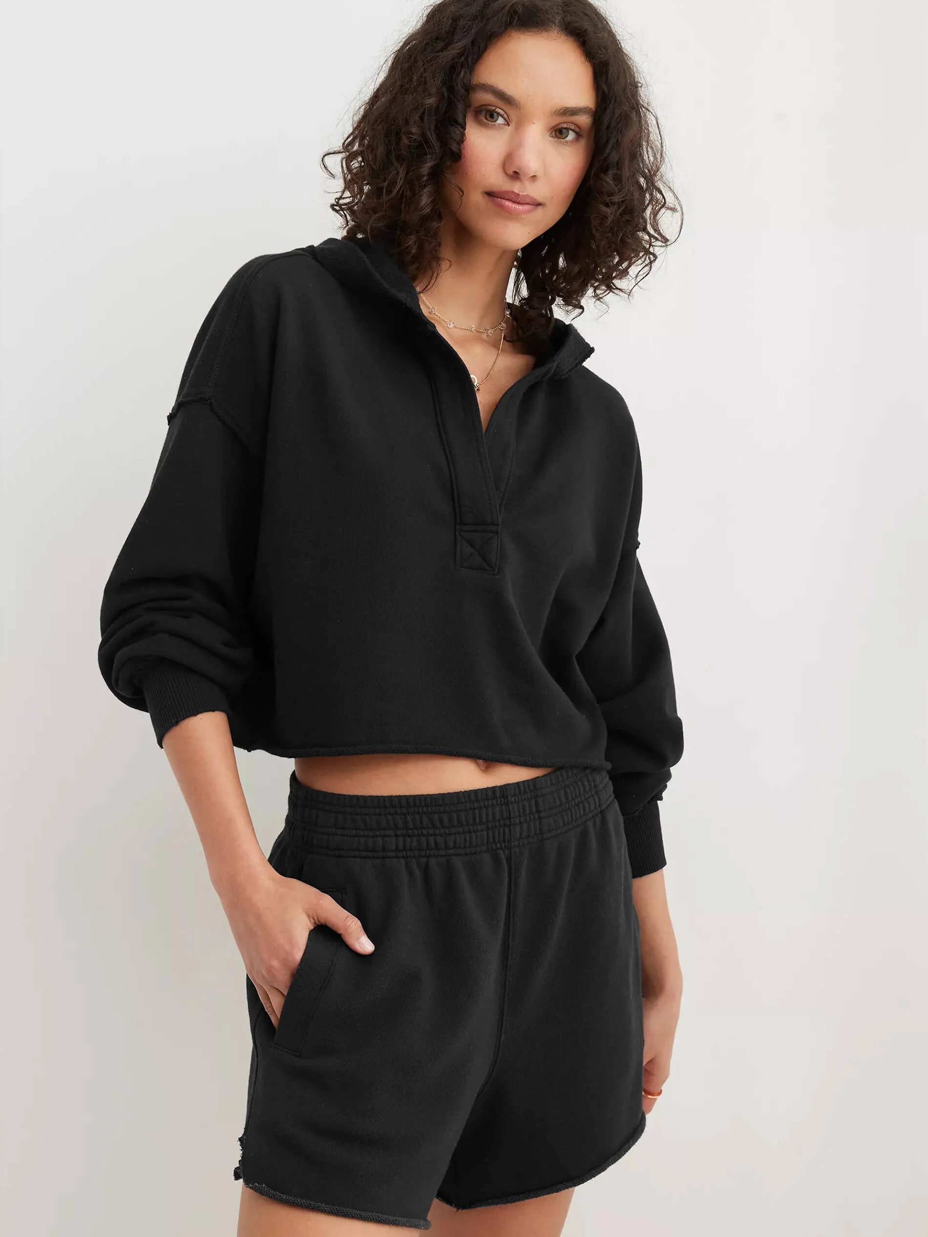 Chill Vibes Crop Hoodie Sweater - Black - Image 2