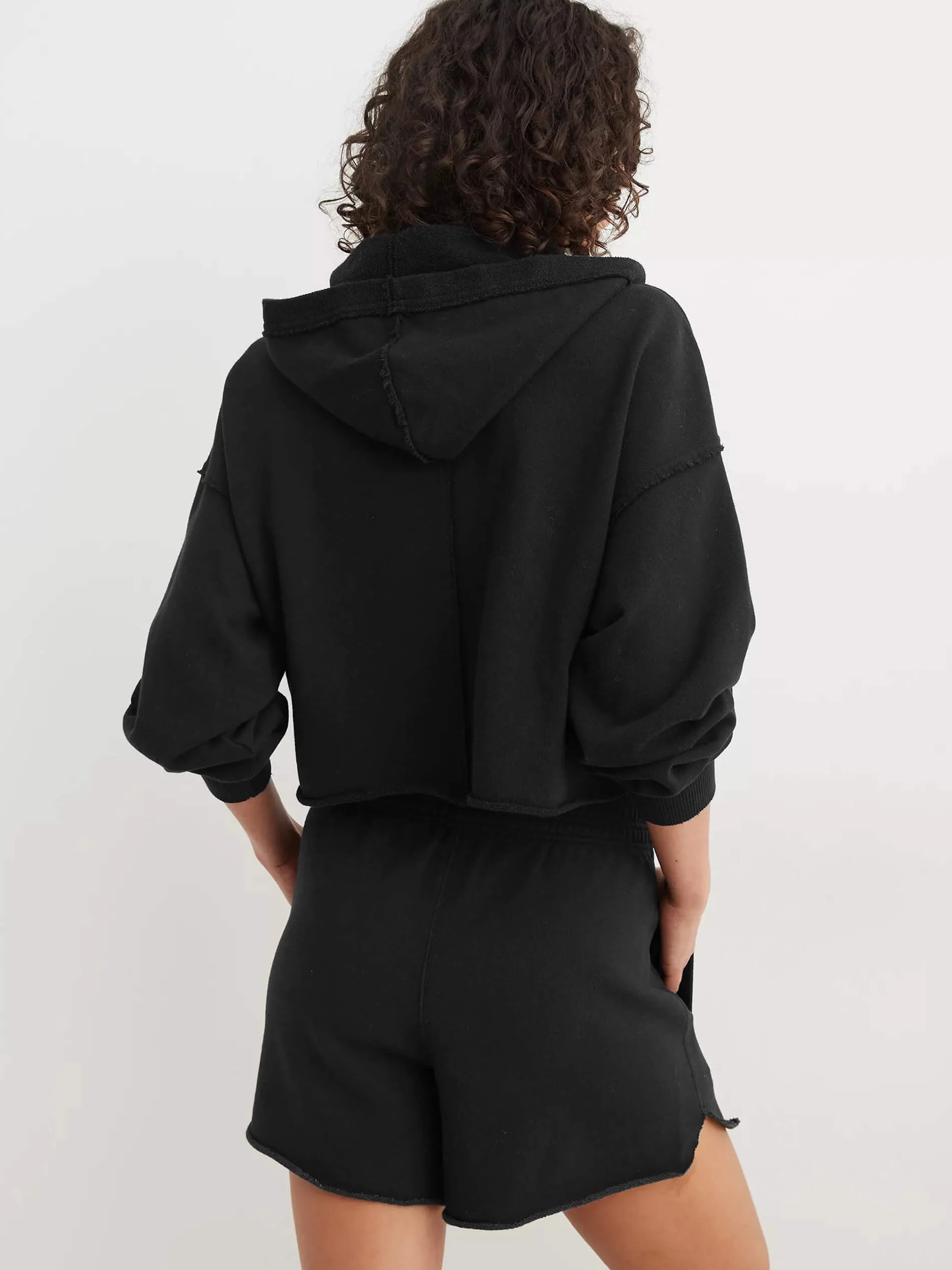 Chill Vibes Crop Hoodie Sweater - Black - Image 3