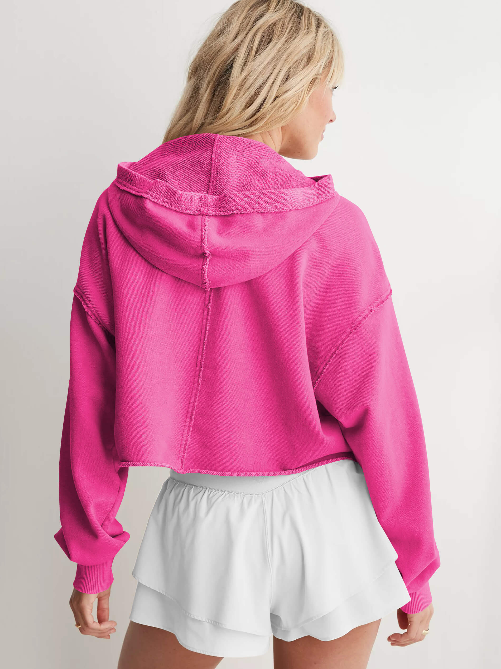 Chill Vibes Crop Hoodie Sweater - Fuchsia - Image 5