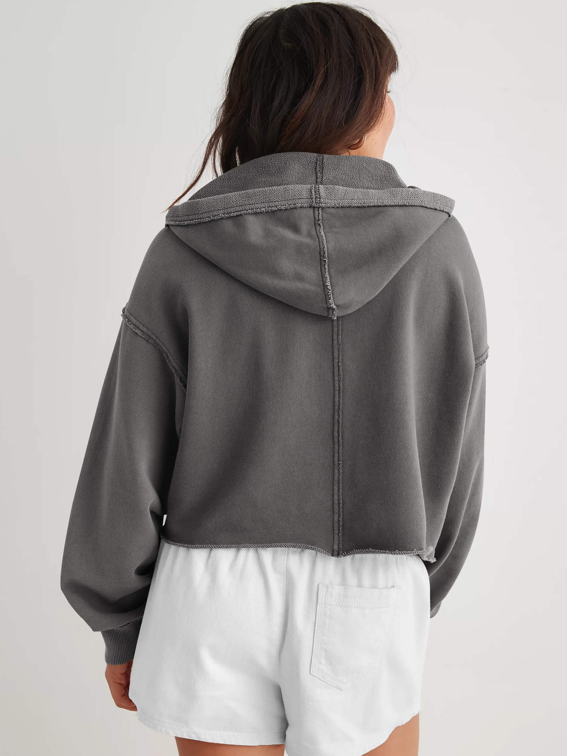 Chill Vibes Crop Hoodie Sweater - Grey - Image 4