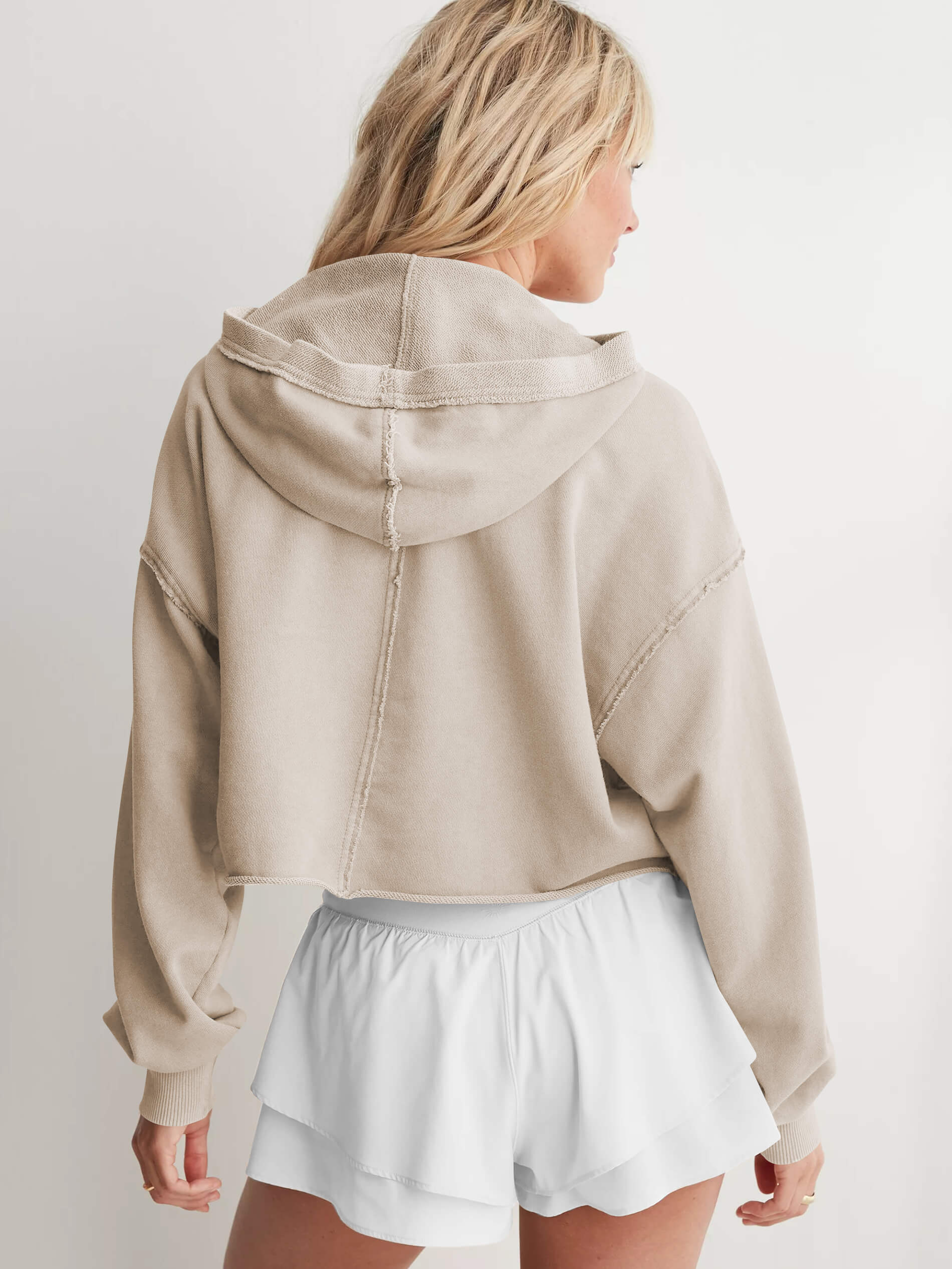 Chill Vibes Crop Hoodie Sweater - Taupe - Image 3