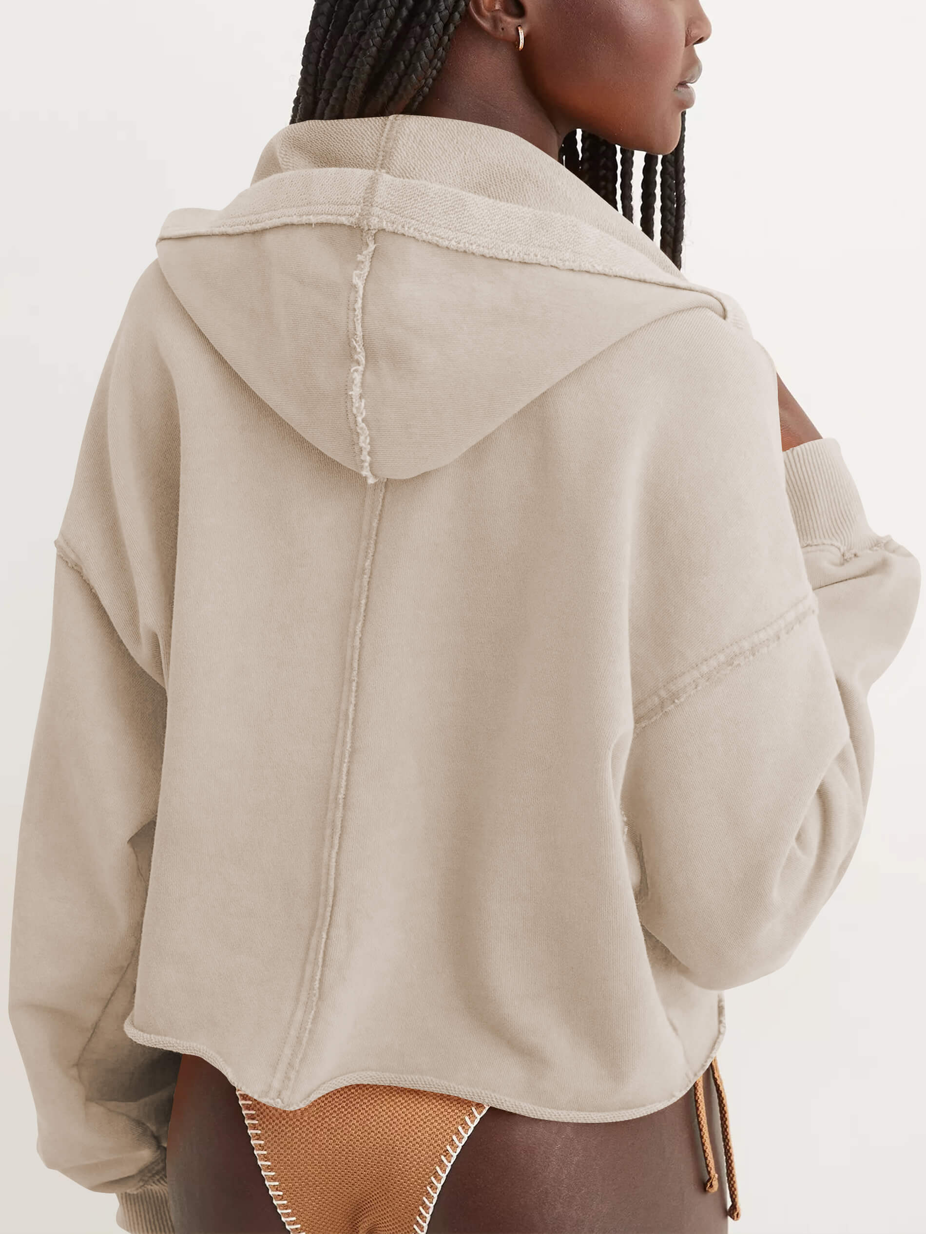 Chill Vibes Crop Hoodie Sweater - Taupe - Image 6