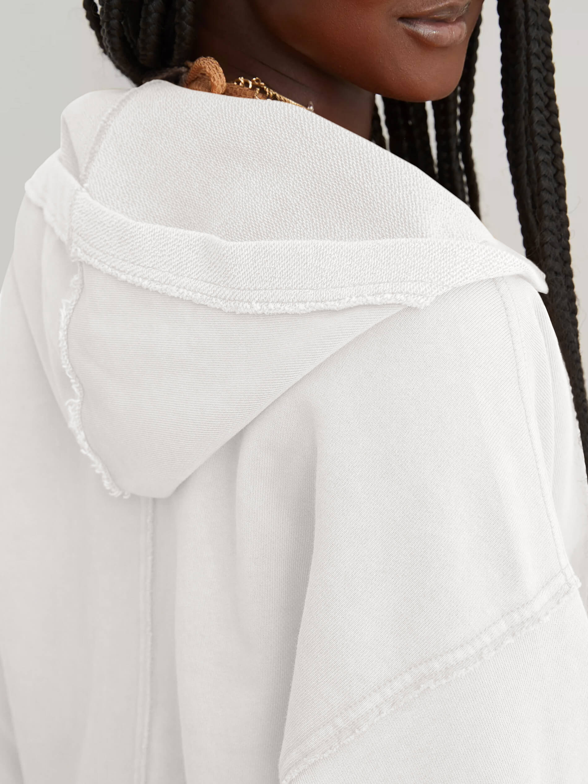 Chill Vibes Crop Hoodie Sweater - White - Image 4