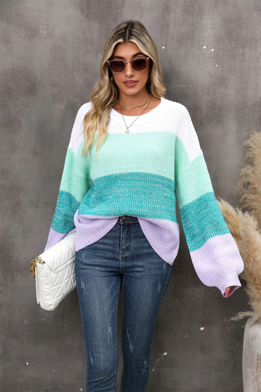 Chosen One Striped Knit Sweater - turquoise - Image 2