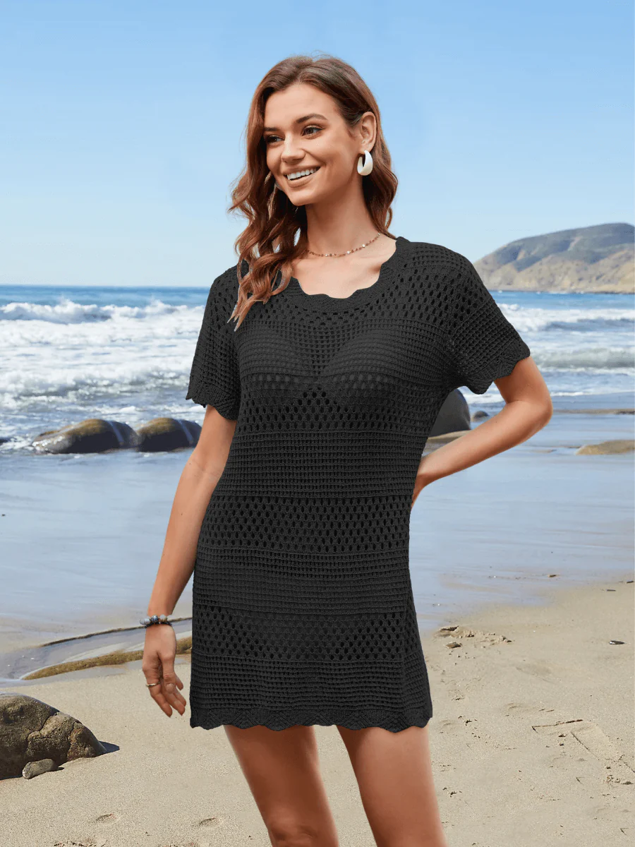 Christa Crochet Mini Sweater Dress - Black - Image 3