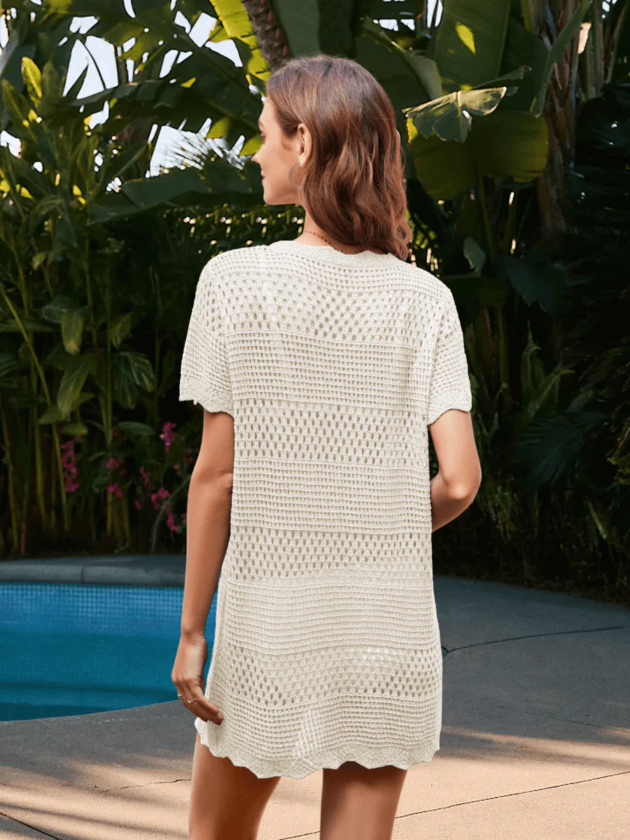 Christa Crochet Mini Sweater Dress - Cream - Image 5