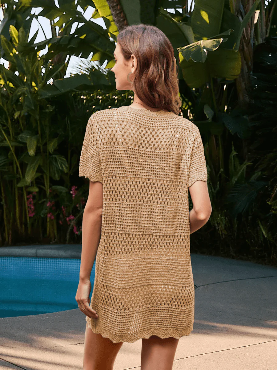 Christa Crochet Mini Sweater Dress - Khaki - Image 5