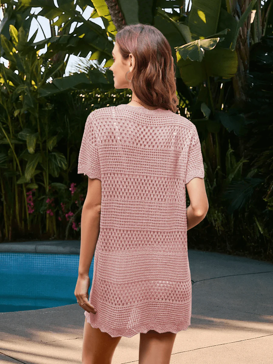 Christa Crochet Mini Sweater Dress - Pink - Image 5