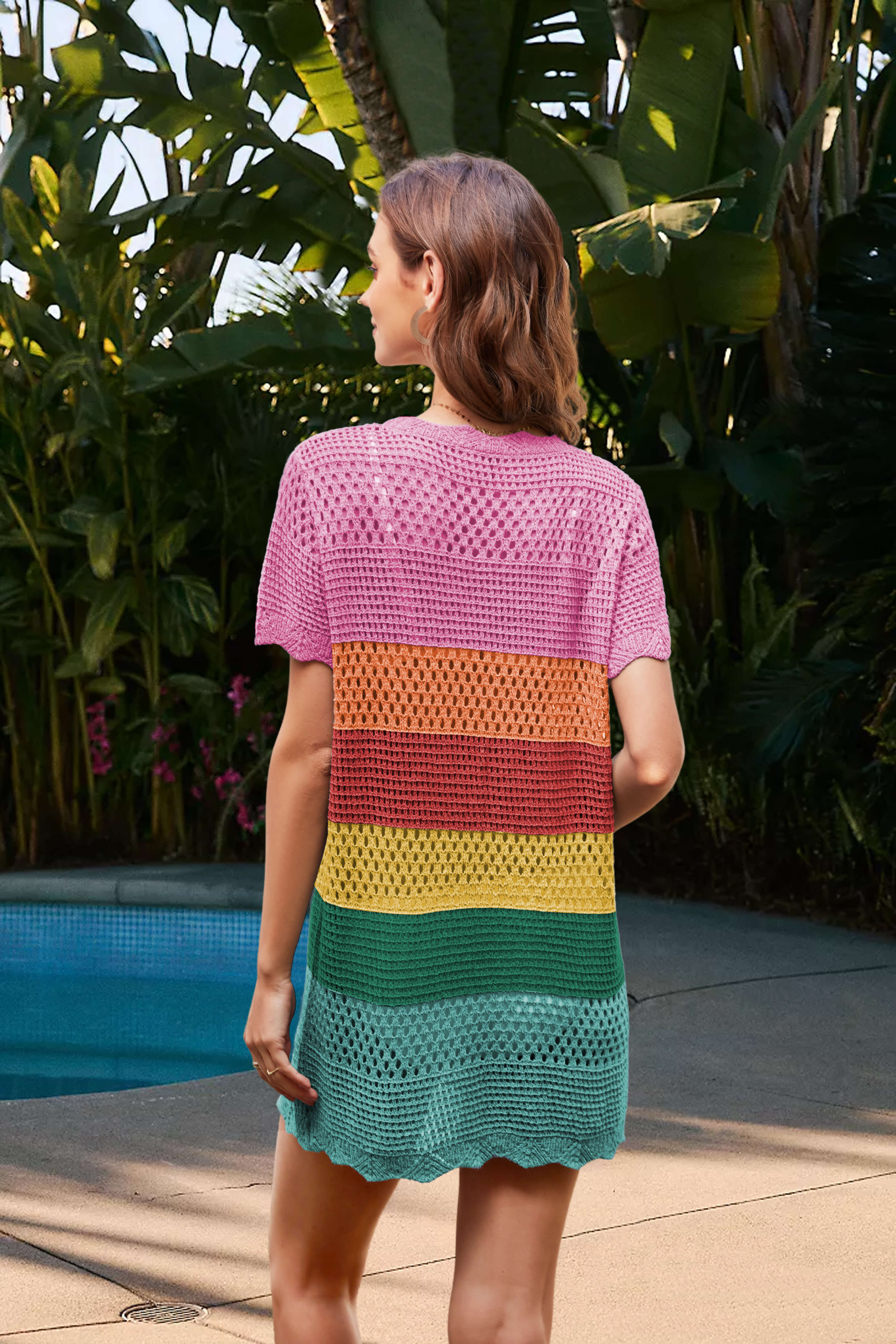 Christa Knit Crochet Striped Mini Dress - Multi - Image 3