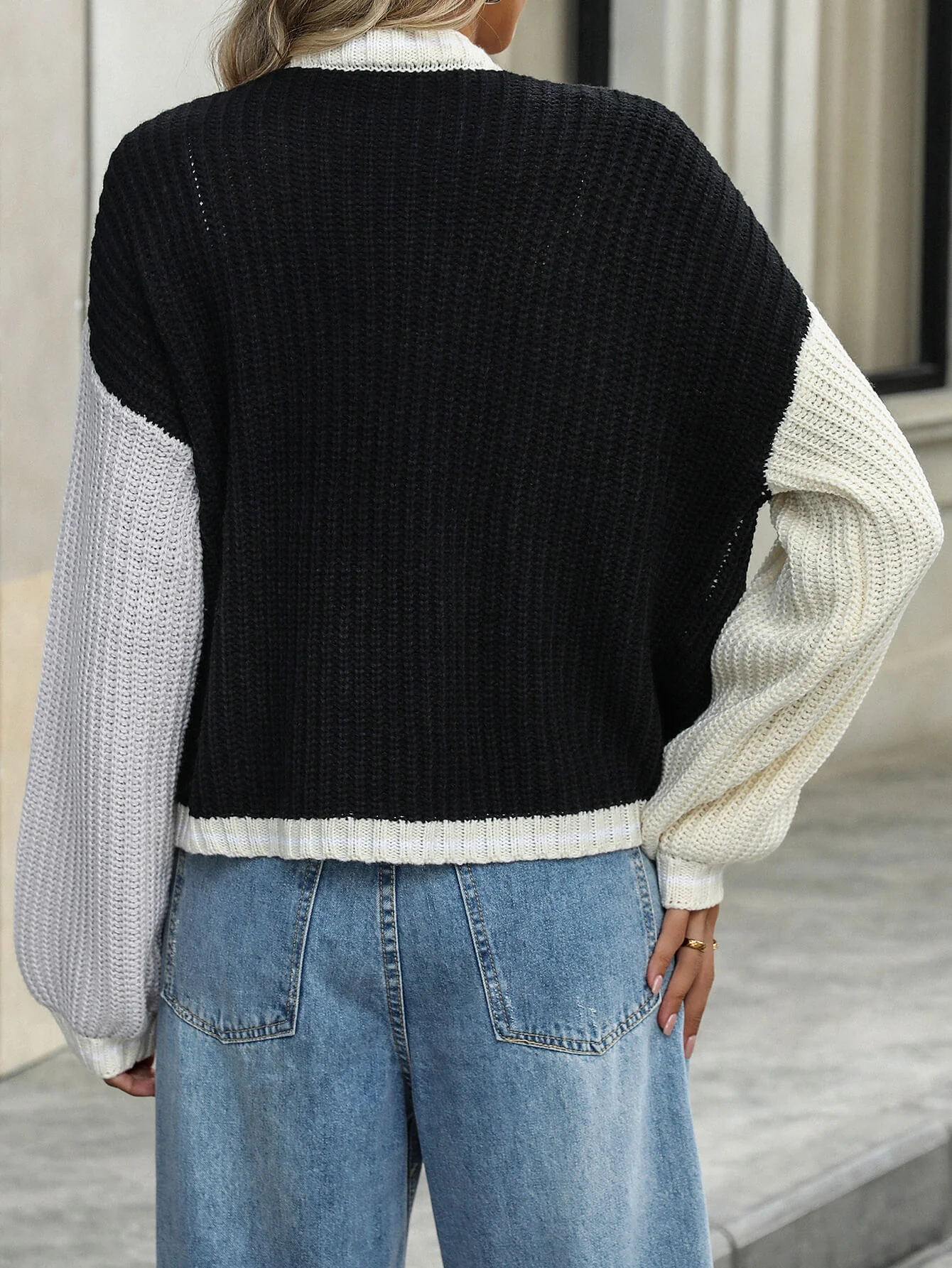 Christine Contrast Sweater Cardigan - Black - Image 6