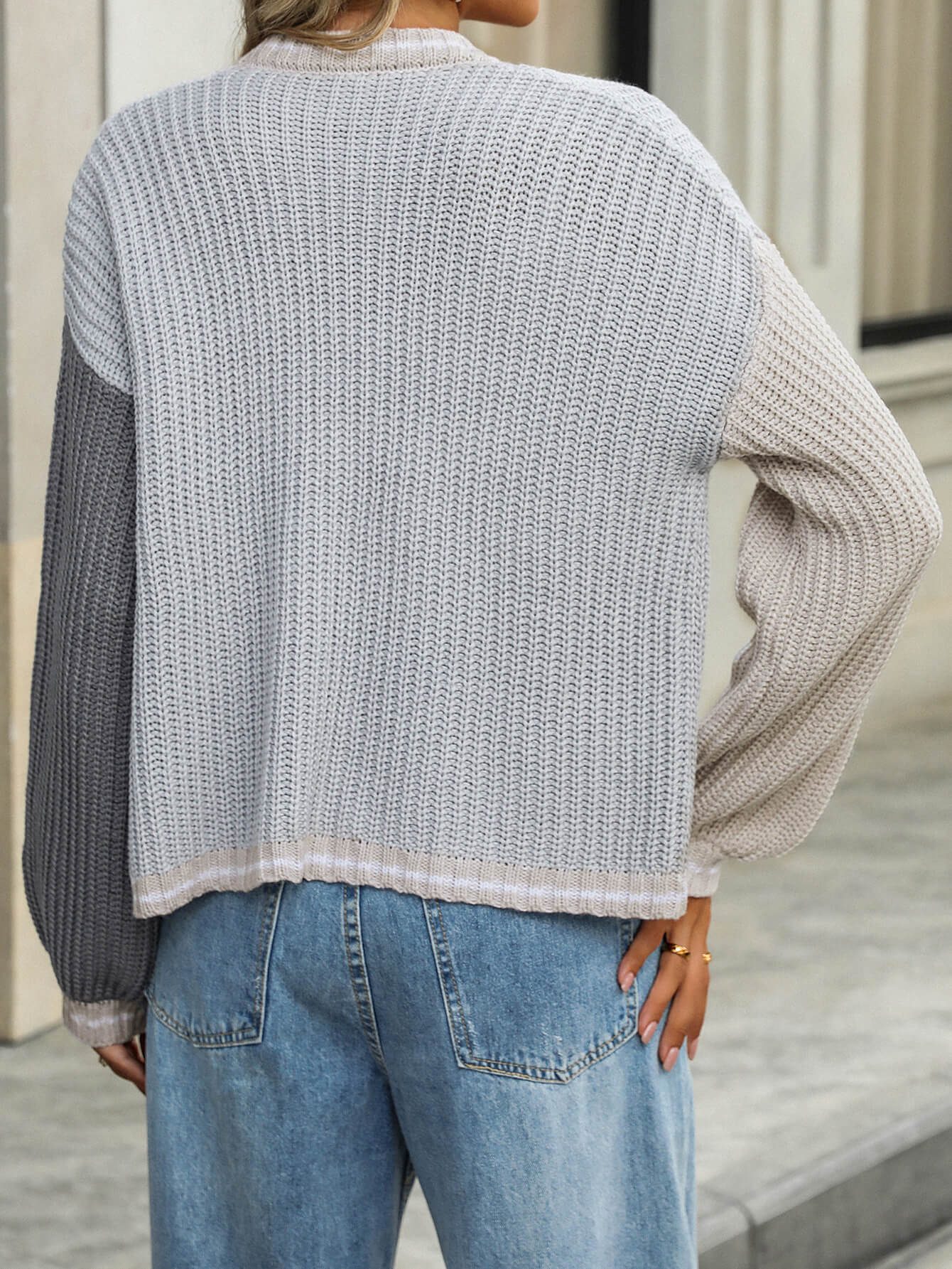 Christine Contrast Sweater Cardigan - Grey - Image 6