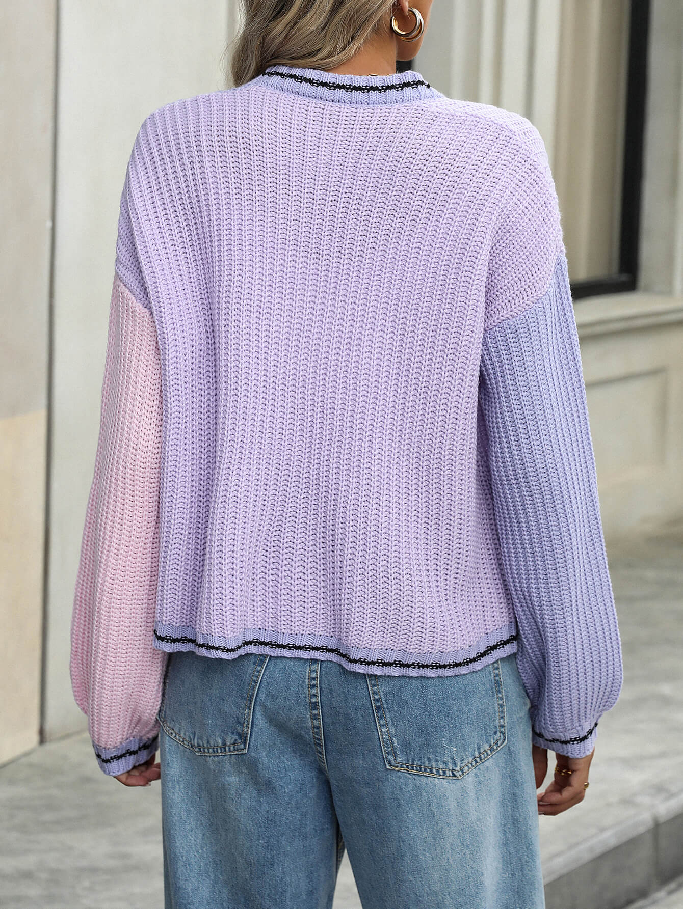 Christine Contrast Sweater Cardigan - Lavender - Image 6