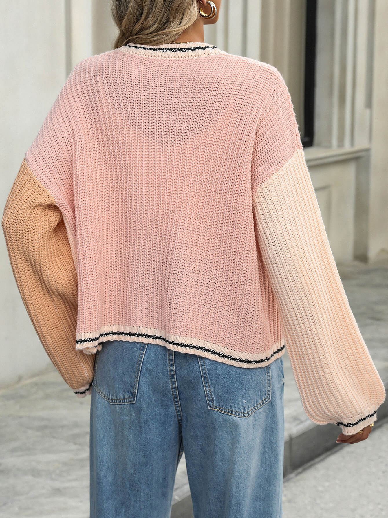 Christine Contrast Sweater Cardigan - Pink - Image 6
