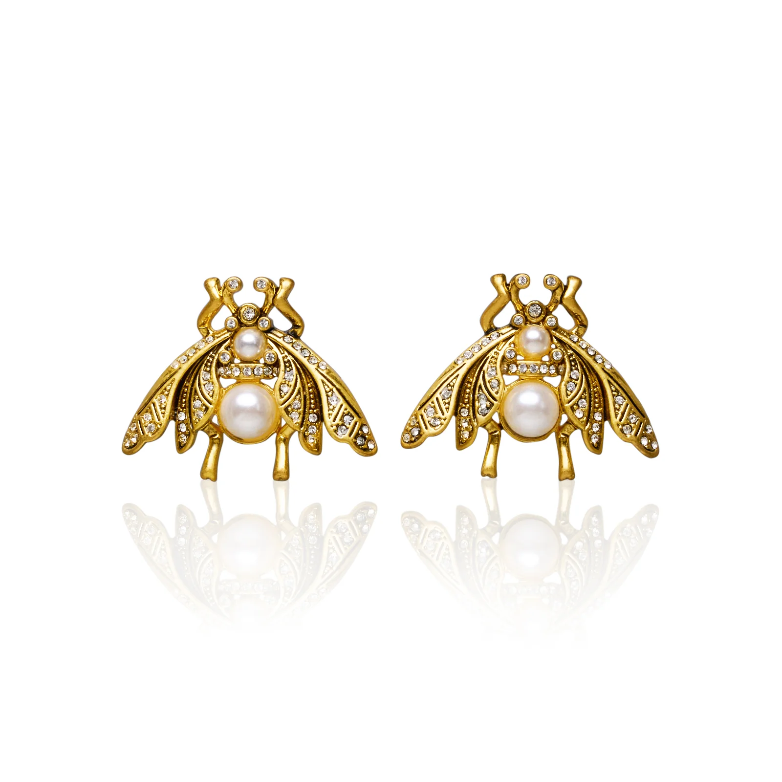 Cicada Pearl Rhinestone Embellished Stud Earrings - Image 8