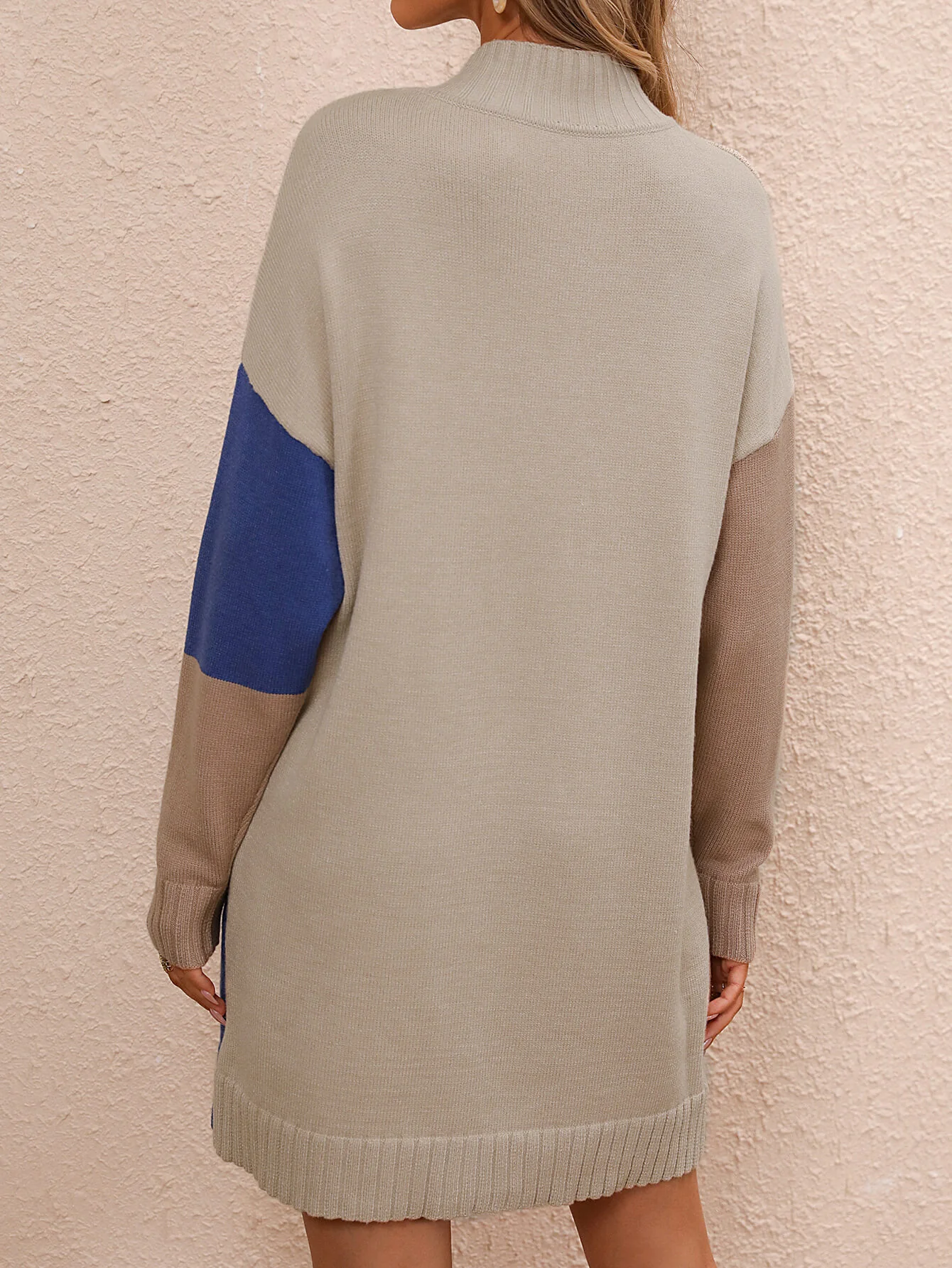 Cindy Color Block Mini Sweater Dress - Blue - Image 4