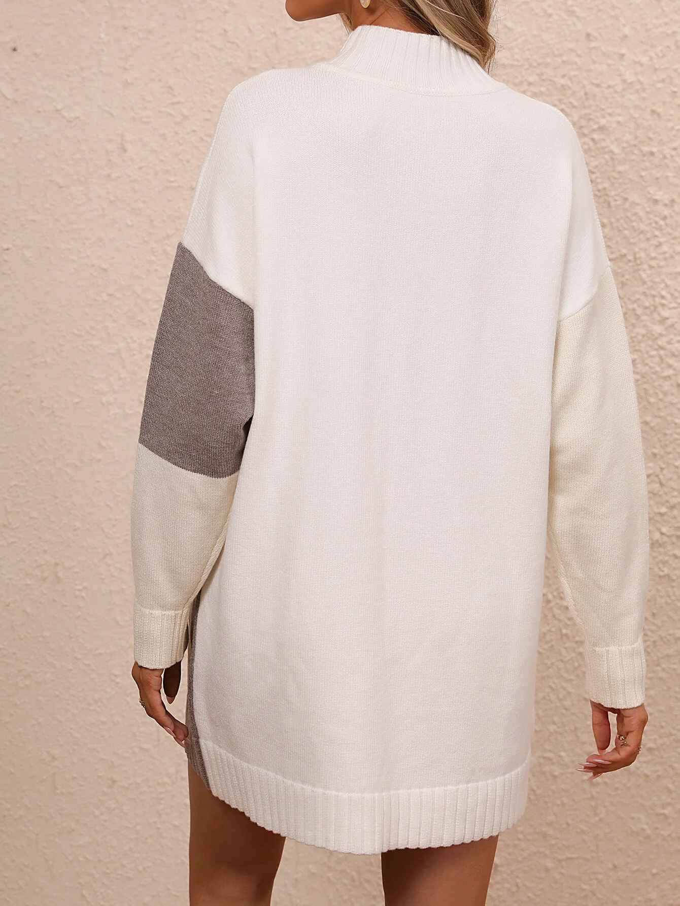Cindy Color Block Mini Sweater Dress - Grey - Image 3