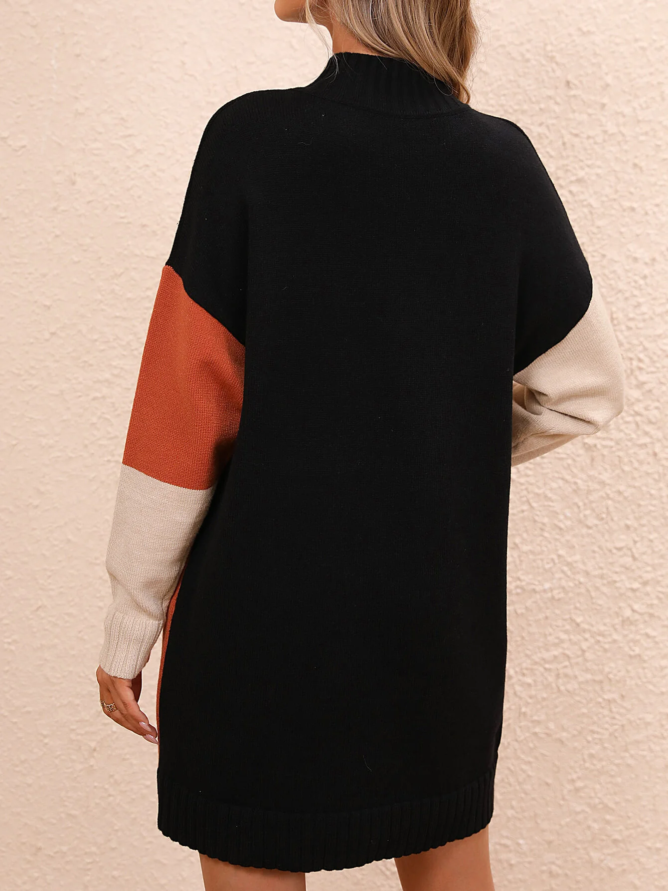 Cindy Color Block Mini Sweater Dress - Orange - Image 3