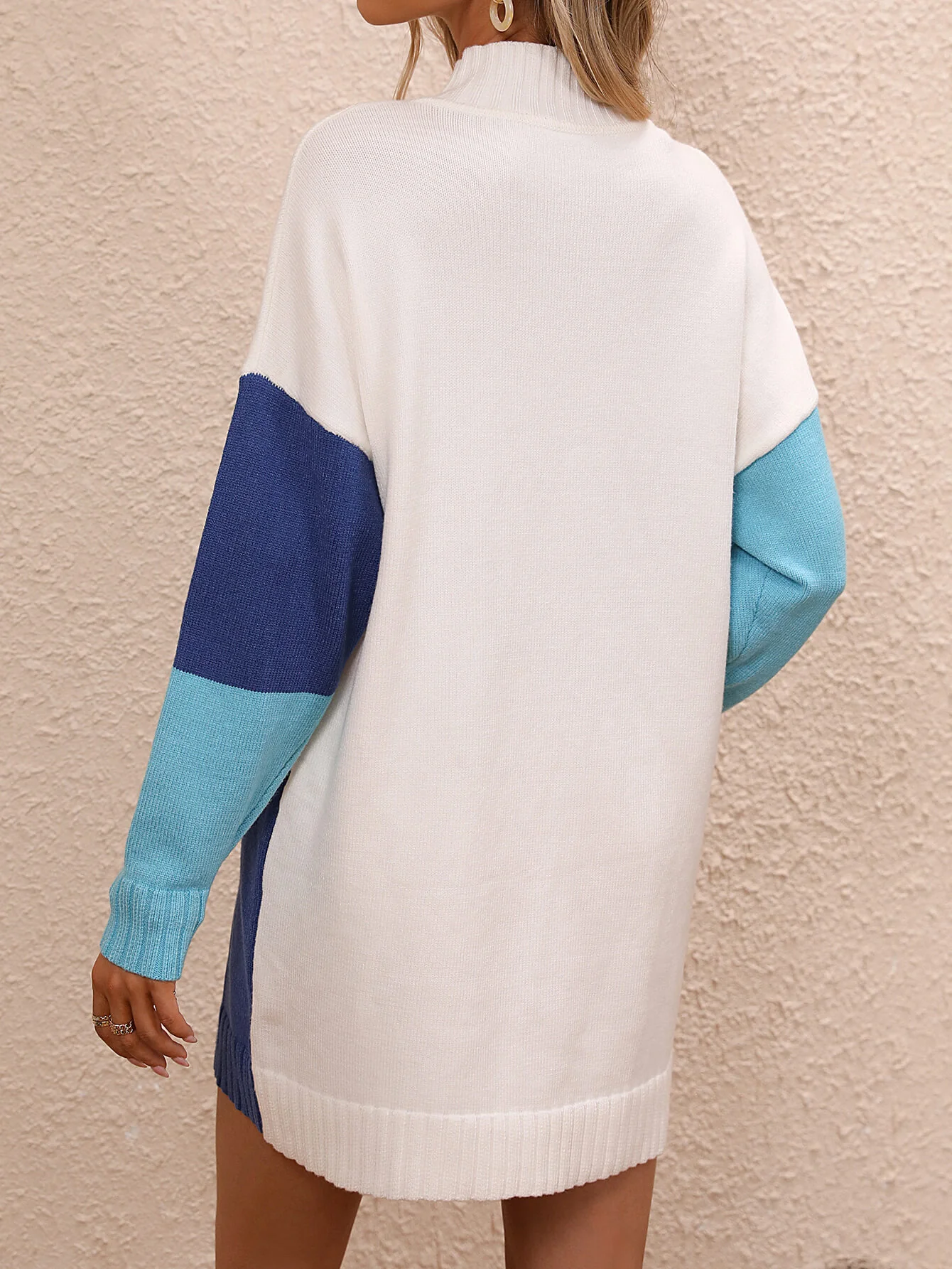 Cindy Color Block Mini Sweater Dress - Turquoise - Image 3