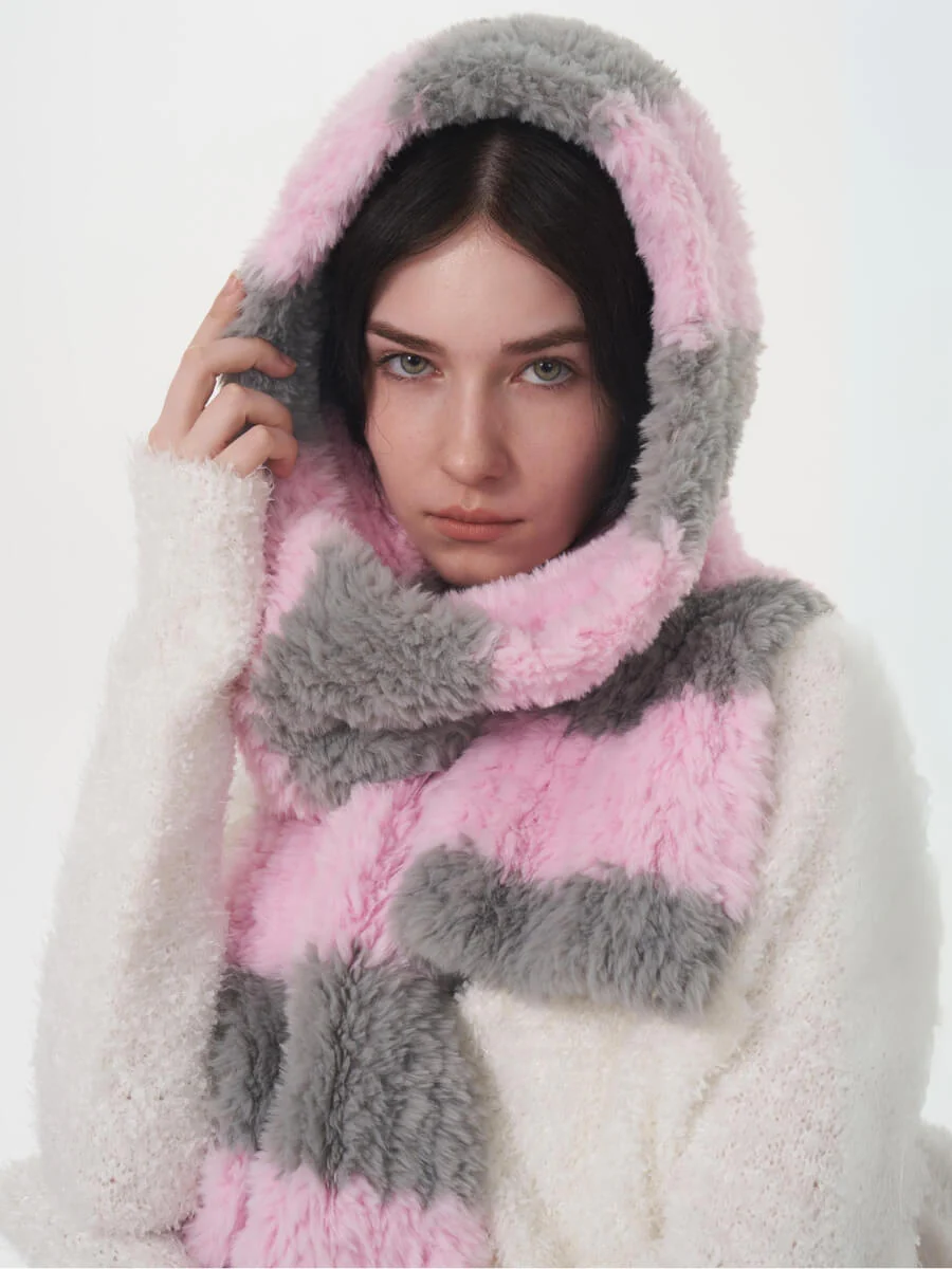 Clarita Fluffy Stripe Scarf - Pink - Image 2