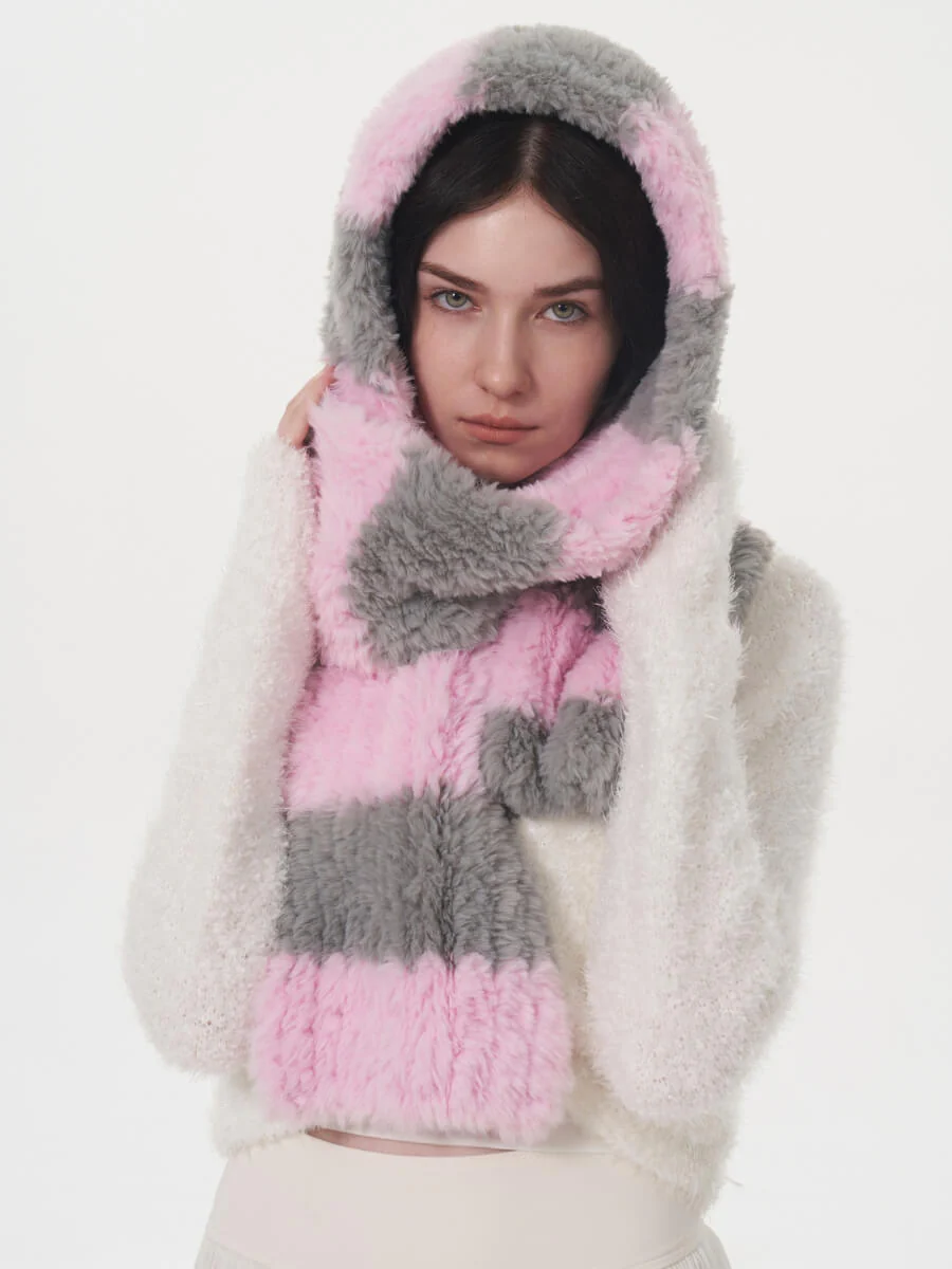 Clarita Fluffy Stripe Scarf - Pink - Image 3