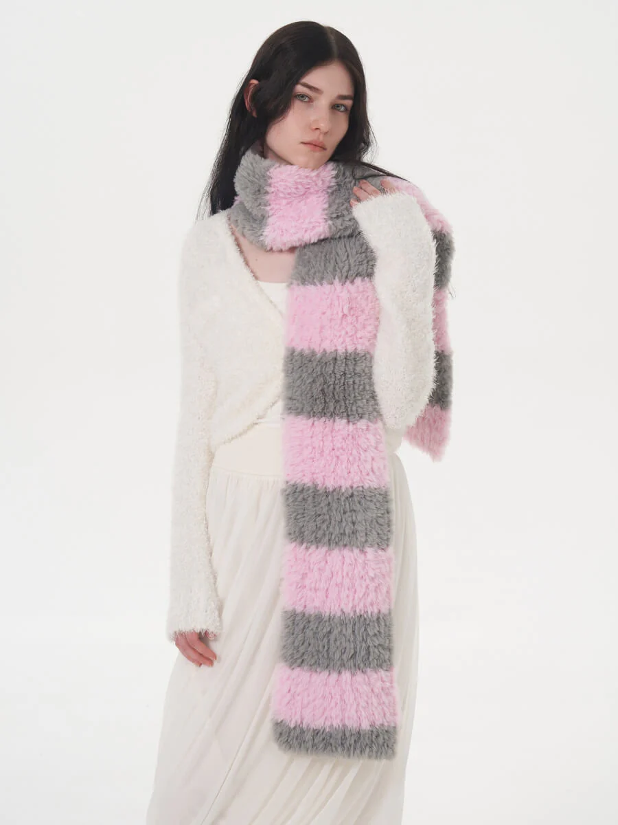Clarita Fluffy Stripe Scarf - Pink - Image 4
