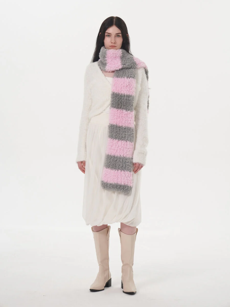 Clarita Fluffy Stripe Scarf - Pink - Image 7