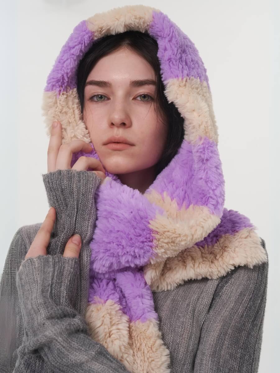 Clarita Fluffy Stripe Scarf - Purple