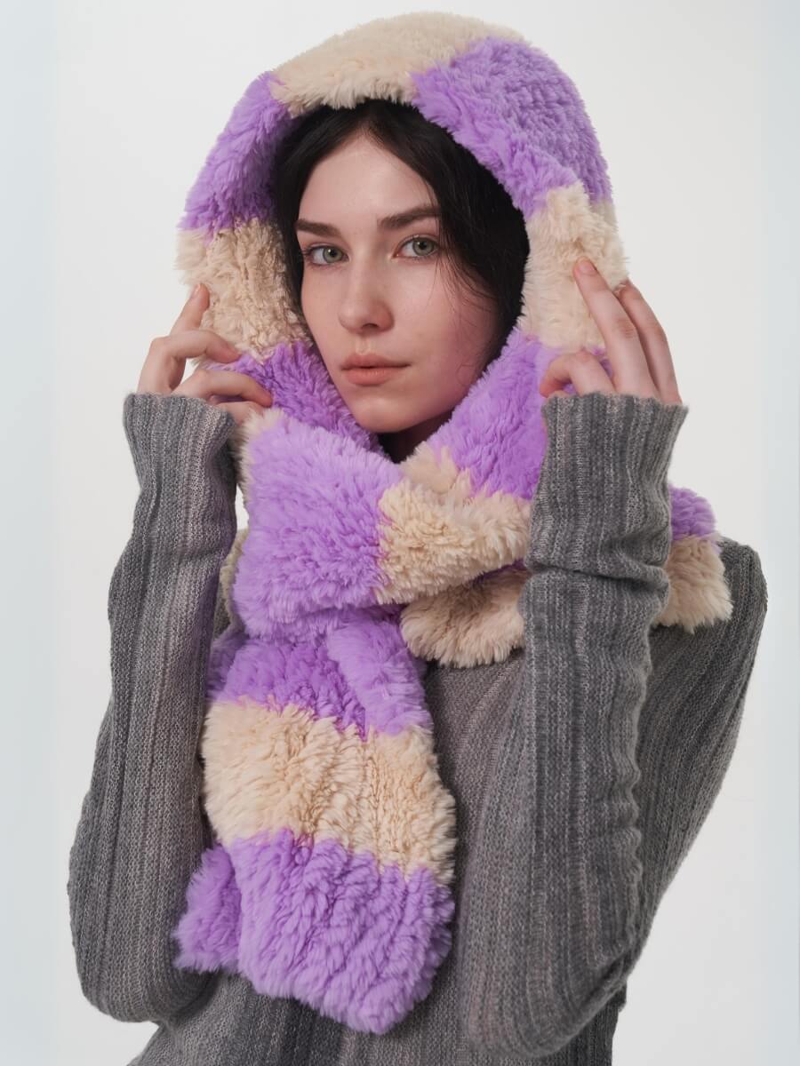 Clarita Fluffy Stripe Scarf - Purple - Image 2