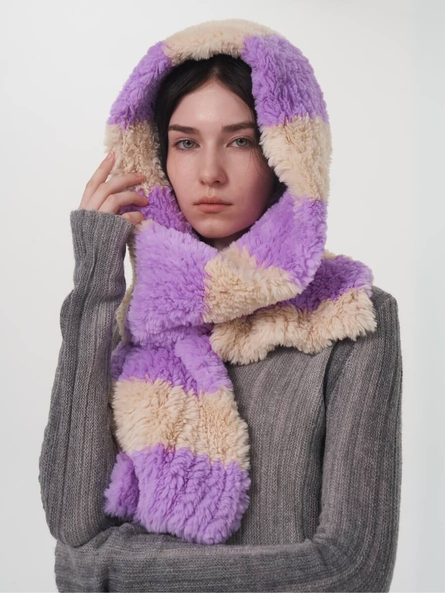 Clarita Fluffy Stripe Scarf - Purple - Image 3