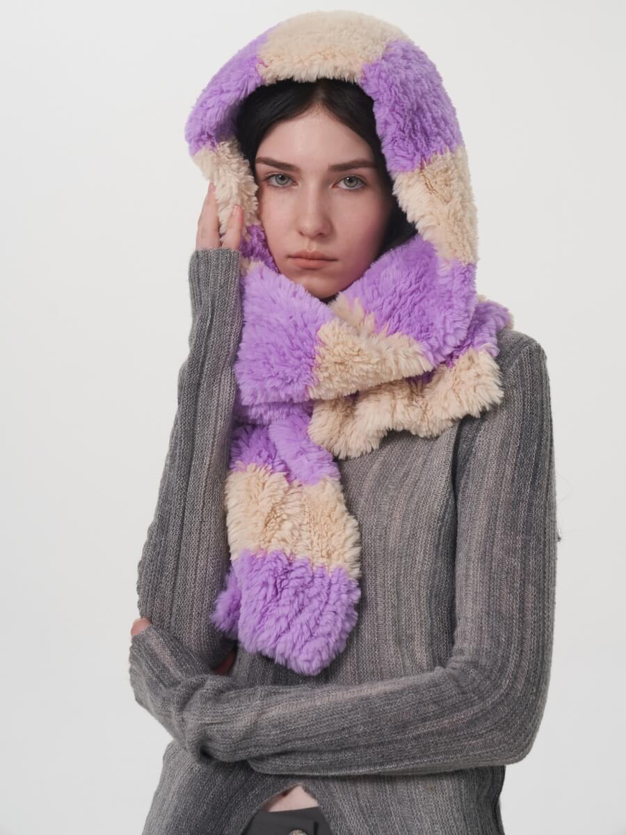 Clarita Fluffy Stripe Scarf - Purple - Image 4