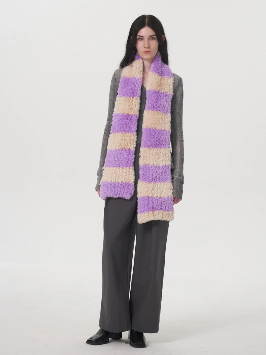 Clarita Fluffy Stripe Scarf - Purple - Image 5