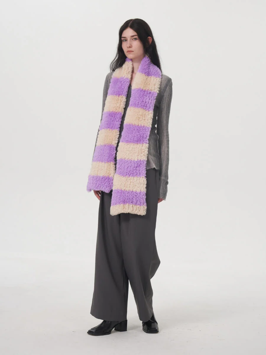 Clarita Fluffy Stripe Scarf - Purple - Image 7