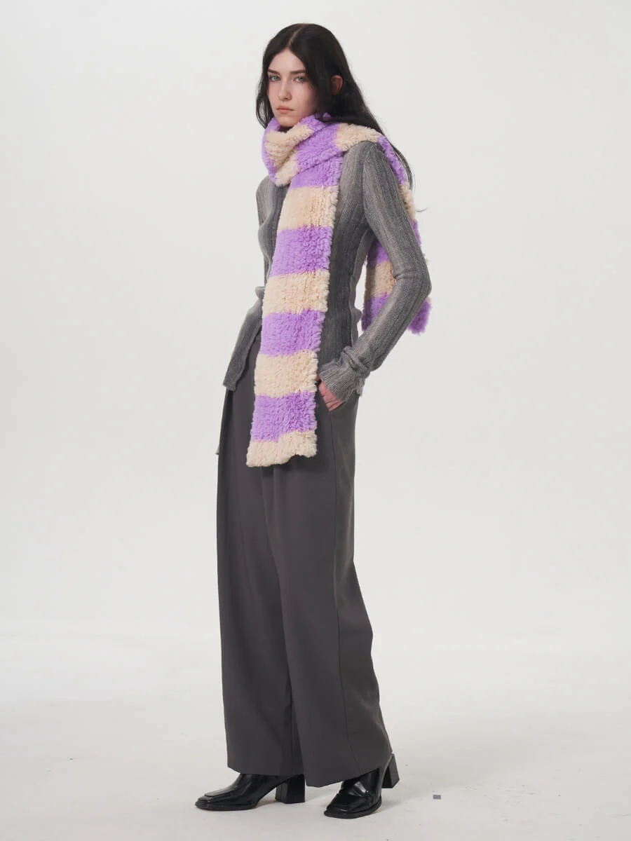Clarita Fluffy Stripe Scarf - Purple - Image 8