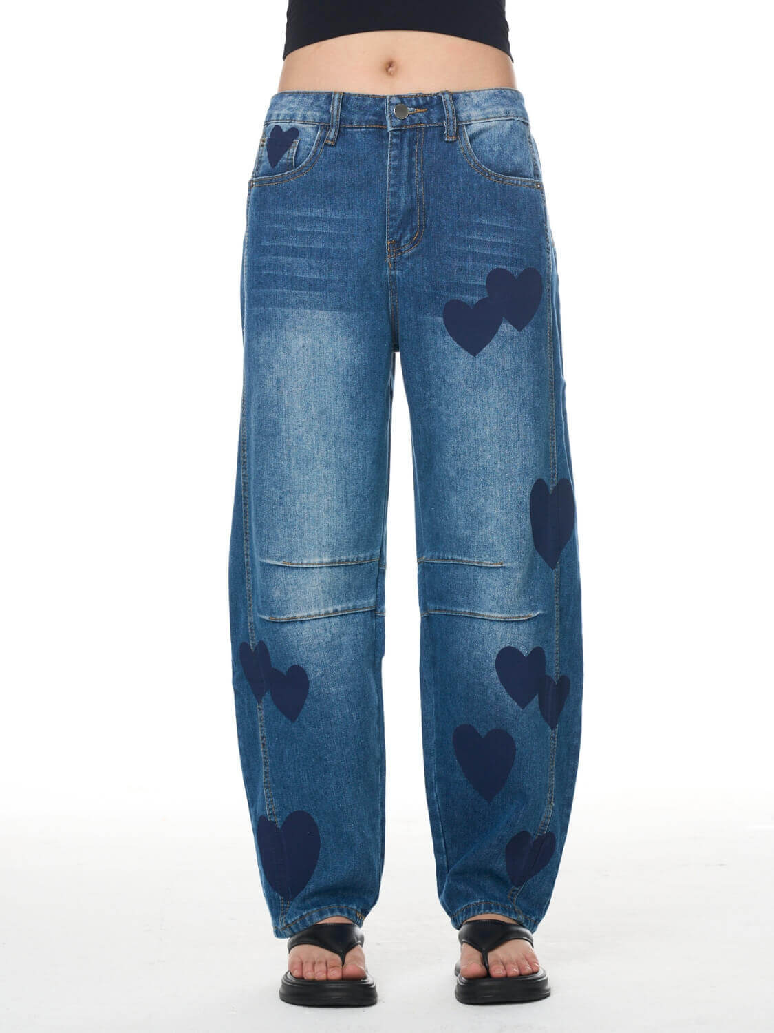 Classic Mid Waisted Barrel Jeans - blue - Image 6