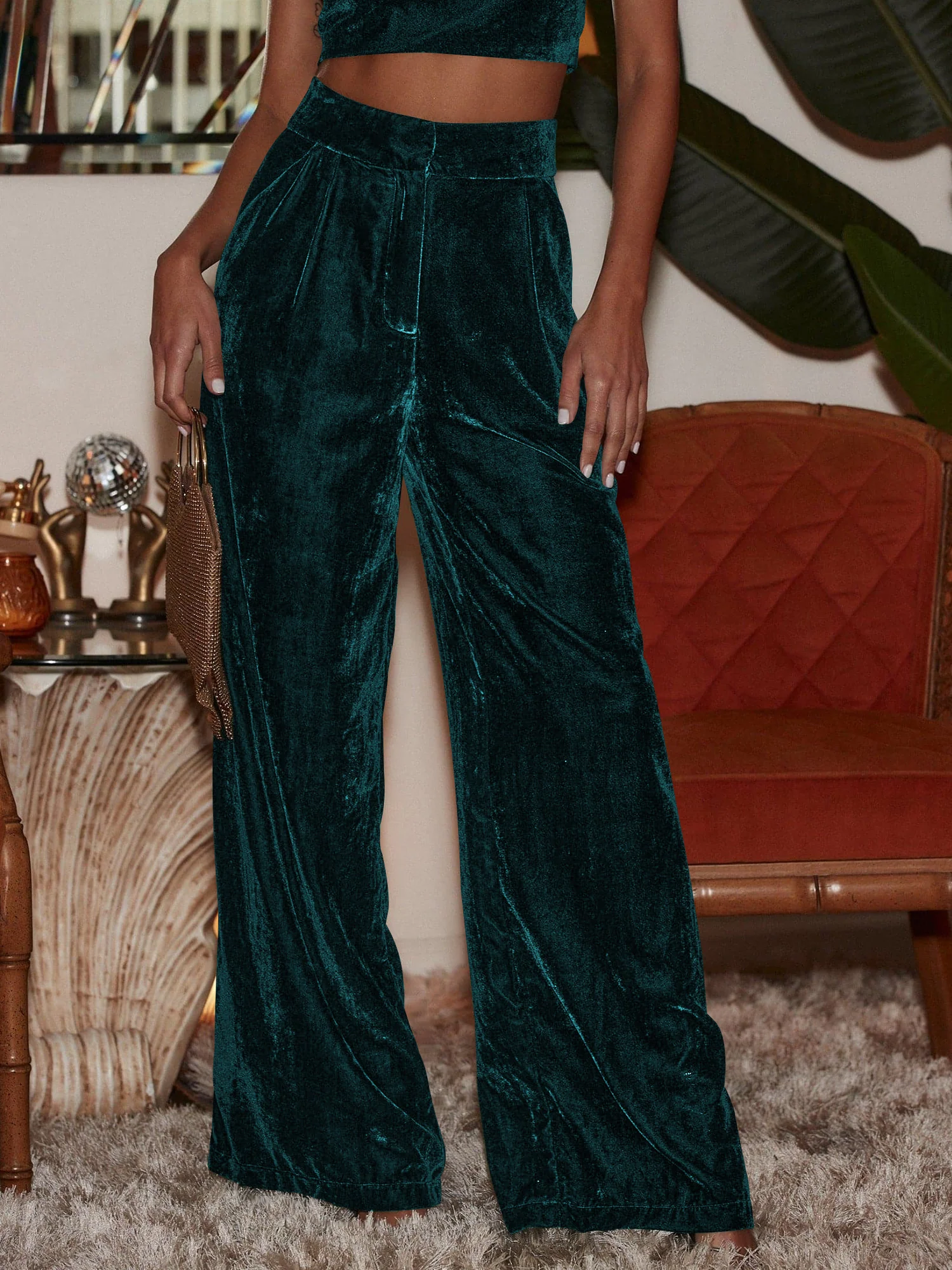 Claudia Velvet Pants - Emerald - Image 2