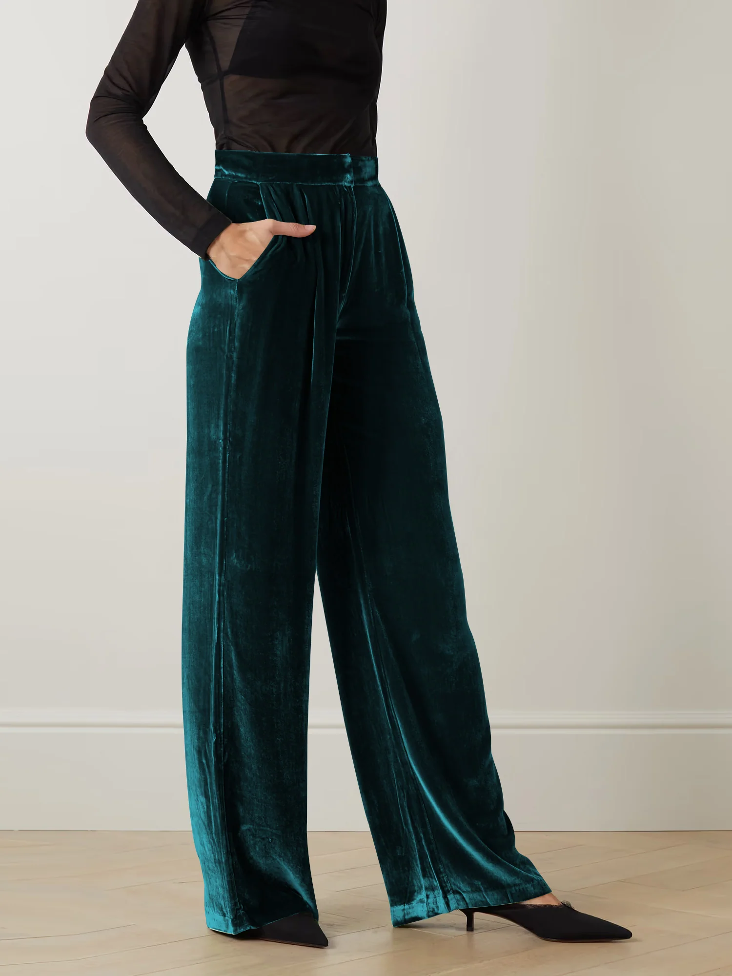 Claudia Velvet Pants - Emerald - Image 5