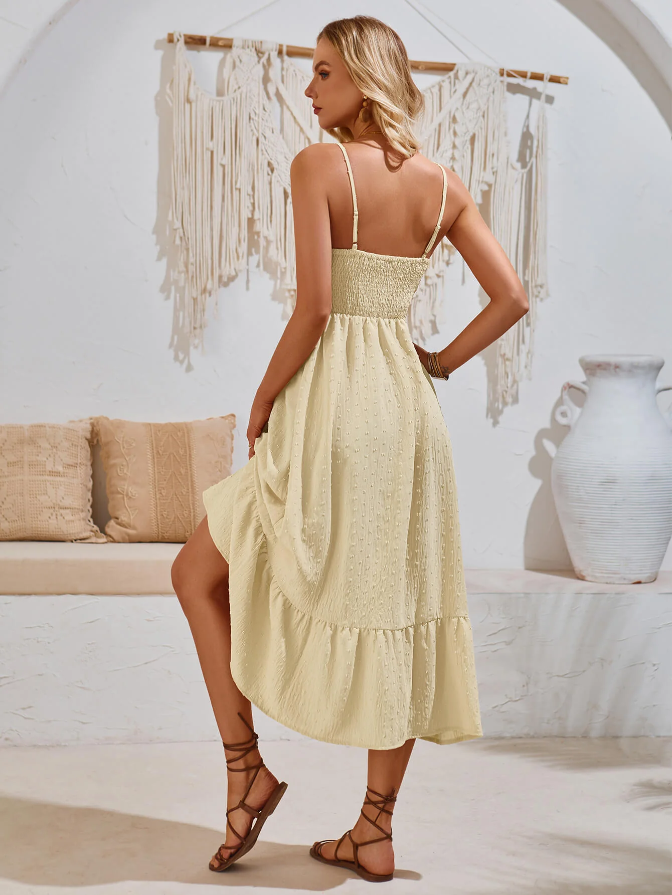 Clementina Crochet Waist Midi Dress - Apricot - Image 3