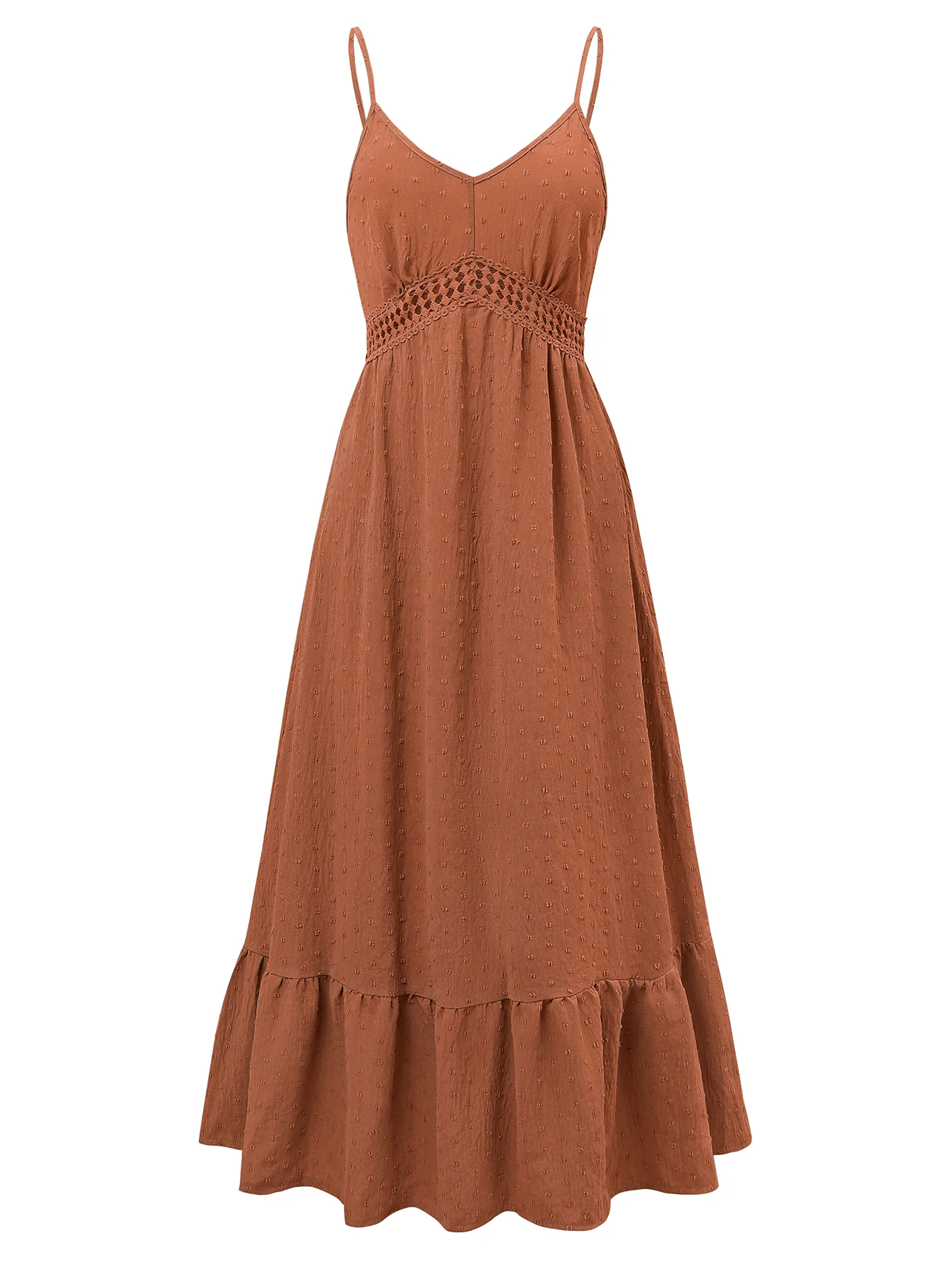Clementina Crochet Waist Midi Dress - Brick - Image 7
