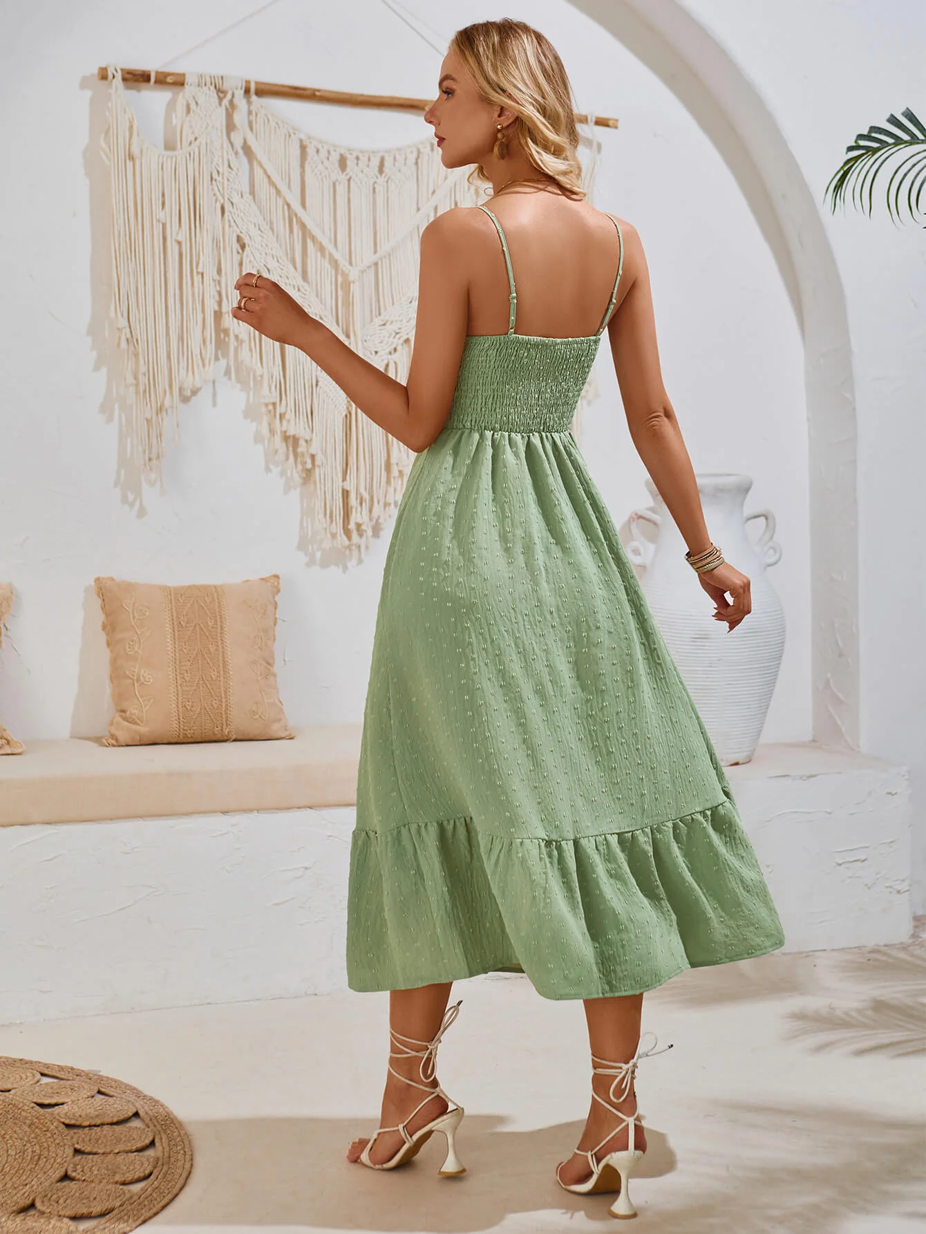 Clementina Crochet Waist Midi Dress - Green - Image 2