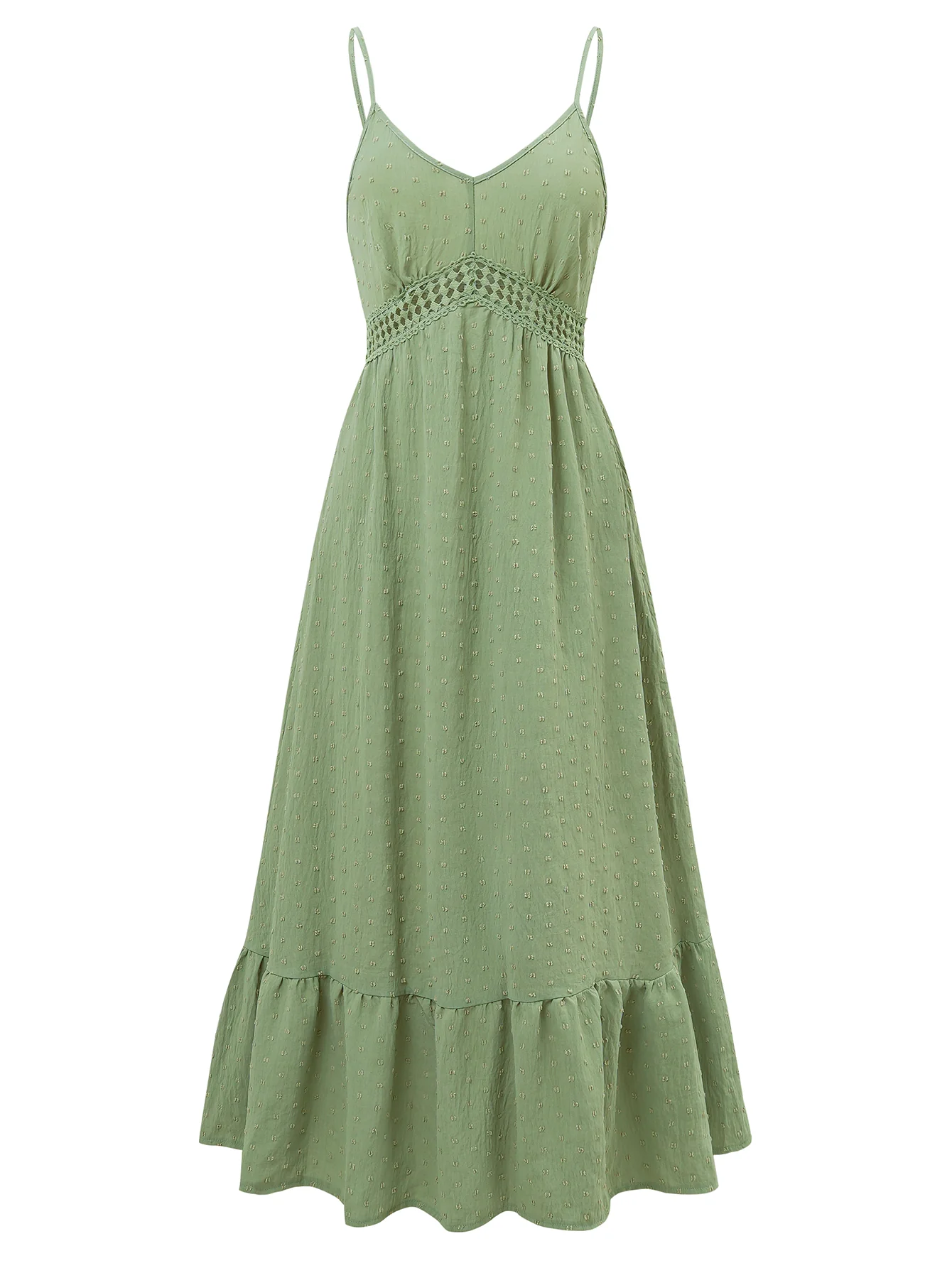 Clementina Crochet Waist Midi Dress - Green - Image 7