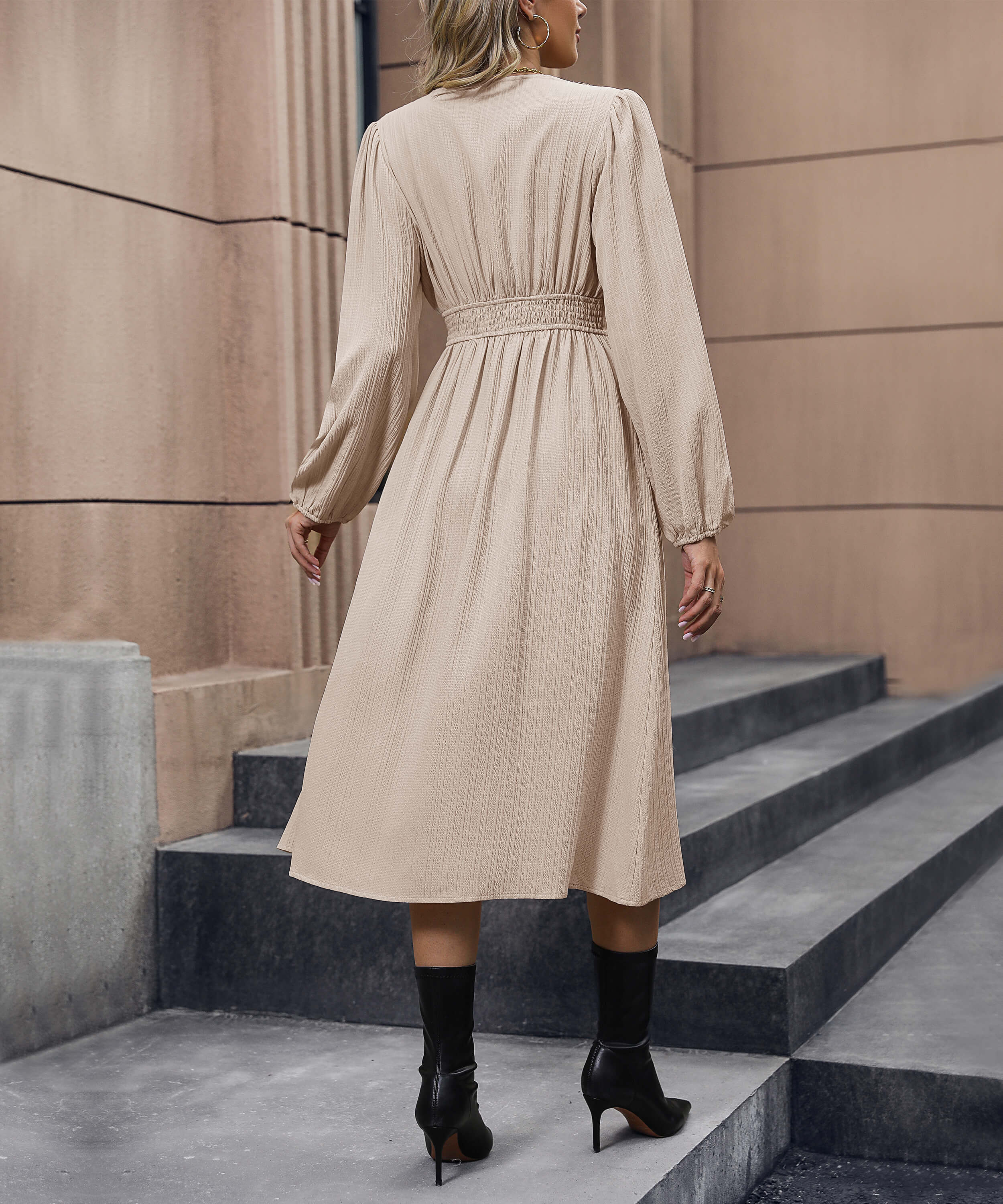 Cleo Button Front Slip Midi Dress - Taupe - Image 4