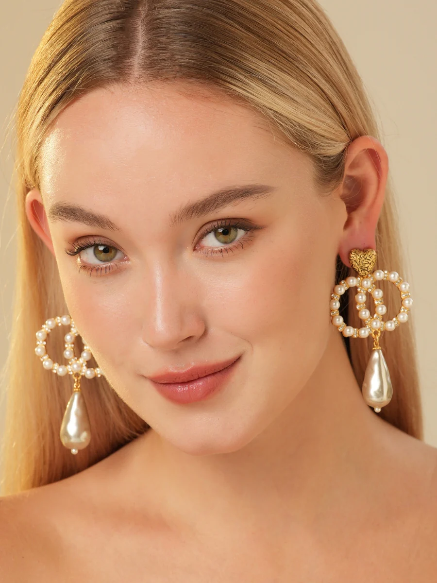 Co Co Gold Plated Pearl Drop Earrings - Image 3