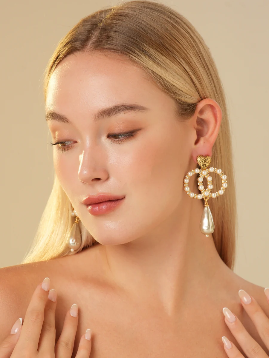 Co Co Gold Plated Pearl Drop Earrings - Image 4