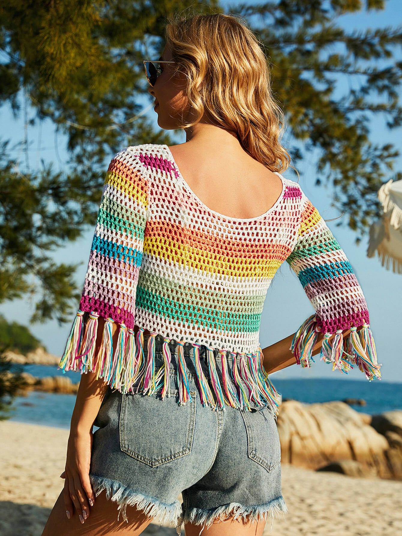 COLORFUL SUMMER CROCHET TASSEL TOP - MULTI - Image 6
