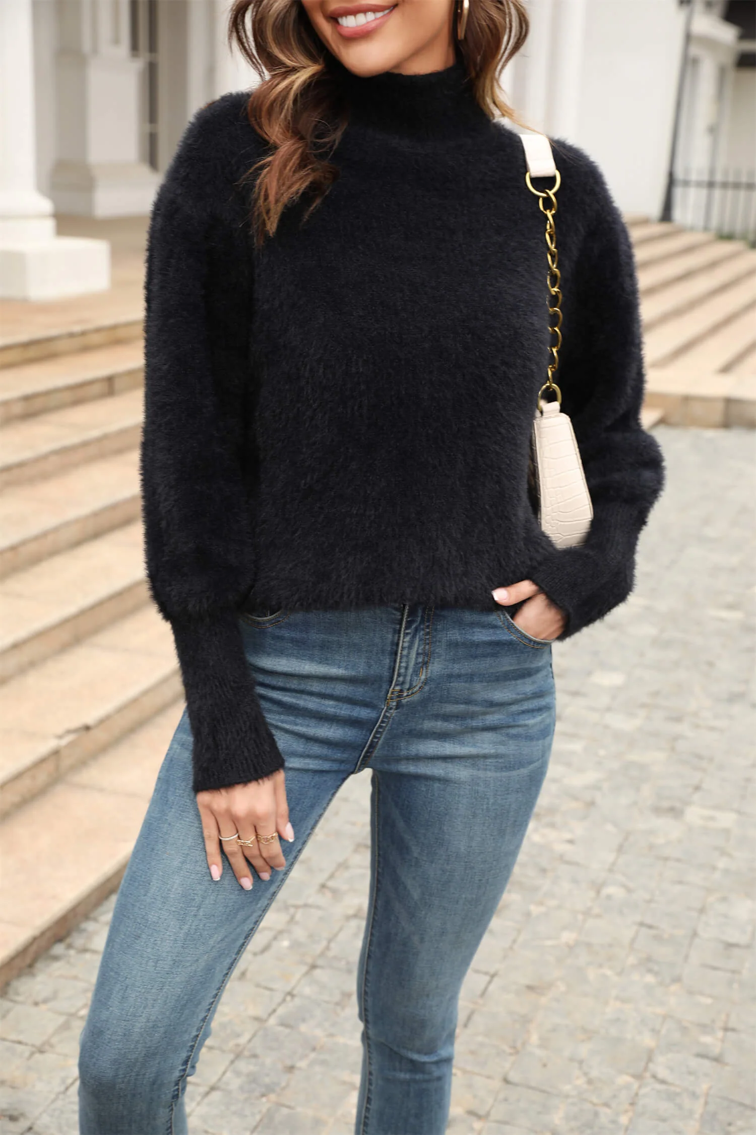 Come My Way Fuzzy Knit Sweater - black - Image 5