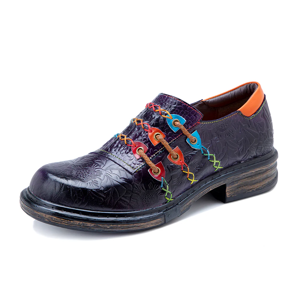 Soffia | Rainbow Stitch Embossed Genuine Leather Sneakers - Image 3