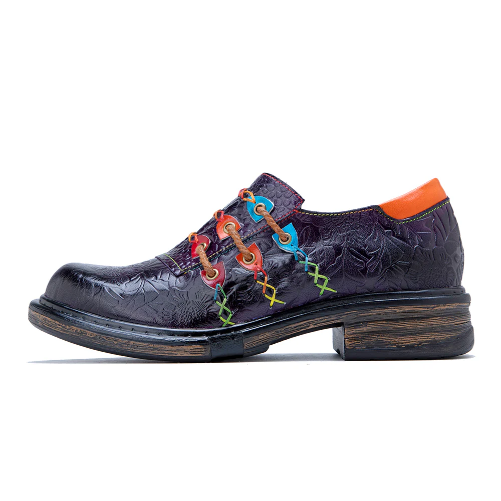Soffia | Rainbow Stitch Embossed Genuine Leather Sneakers - Image 4