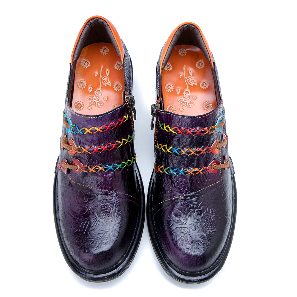 Soffia | Rainbow Stitch Embossed Genuine Leather Sneakers - Image 5