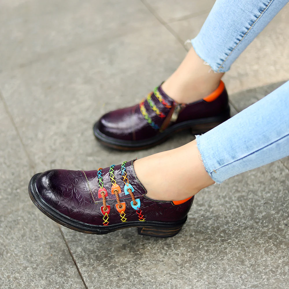 Soffia | Rainbow Stitch Embossed Genuine Leather Sneakers - Image 7
